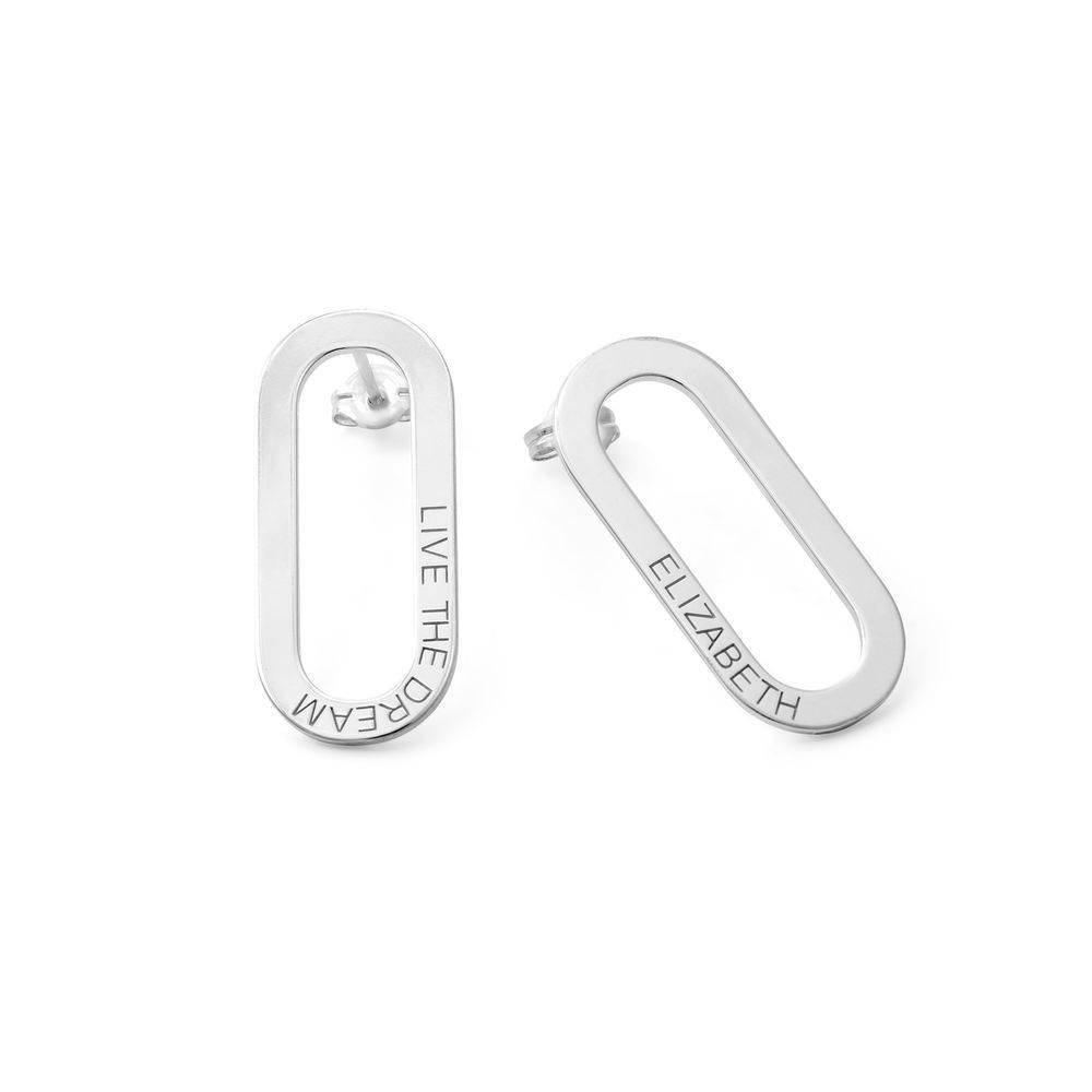 Engraved Single Chain Link Earrings in Silver