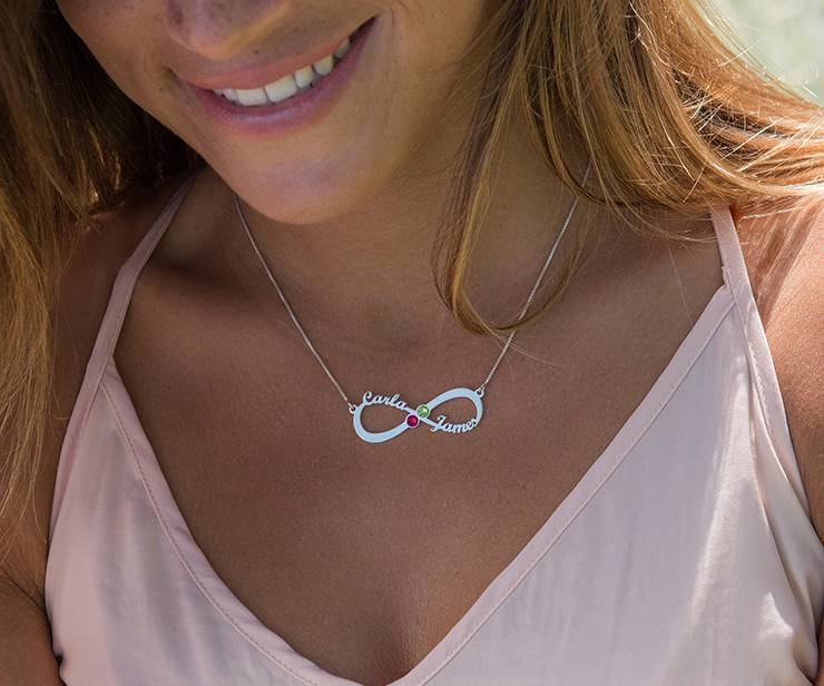Infinity Name Necklace with Birthstones