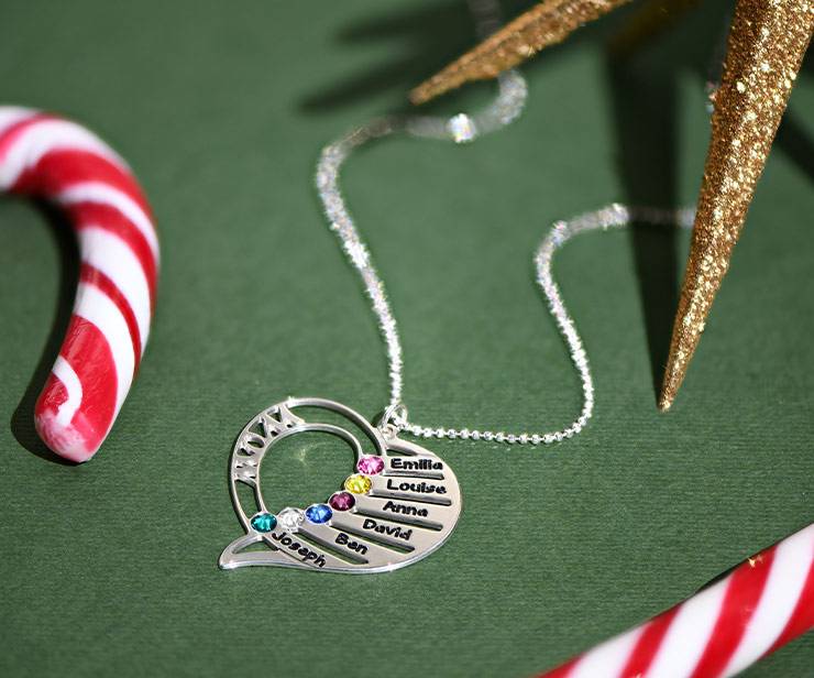 Engraved Mom Birthstone Necklace in Sterling Silver