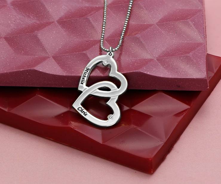 Heart in Heart Necklace in Silver with Diamonds