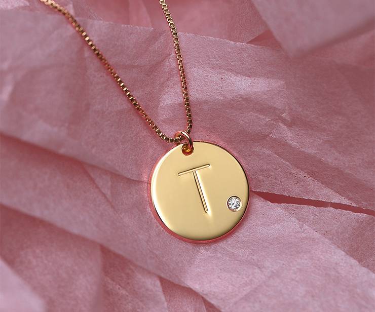 Charm Necklace with Initial Gold Plated with Diamond