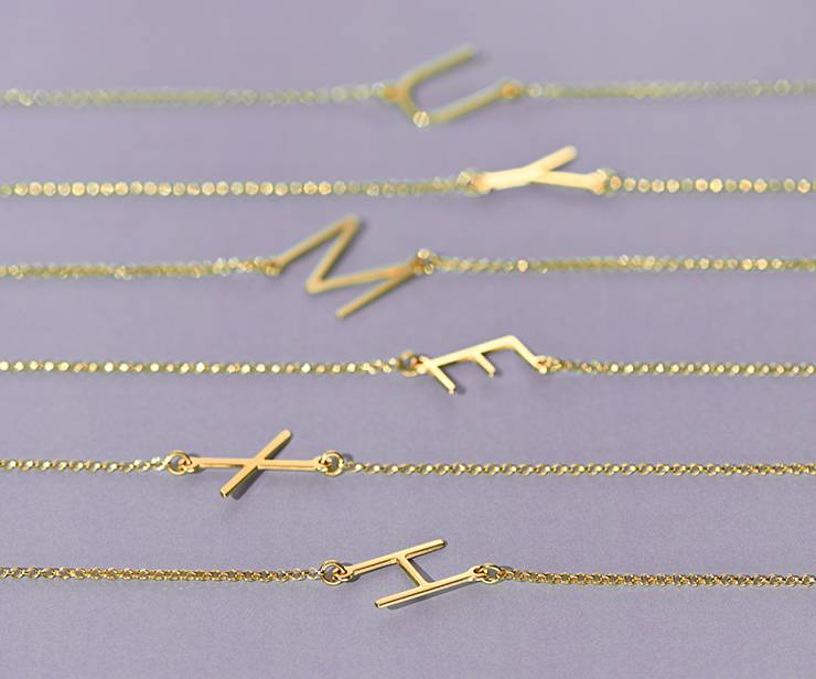 Two Sideways Initial Necklaces in 18ct Gold Plating