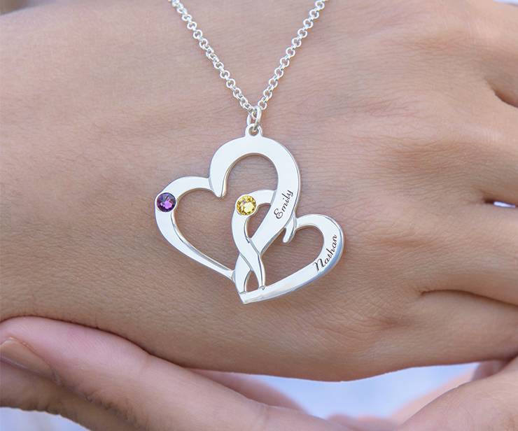 Engraved Two Heart Necklace 