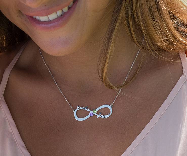 Infinity Name Necklace with Birthstones 