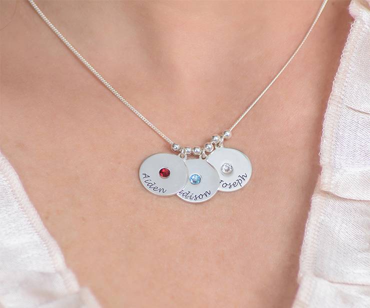 Mother's Disc and Birthstone Necklace