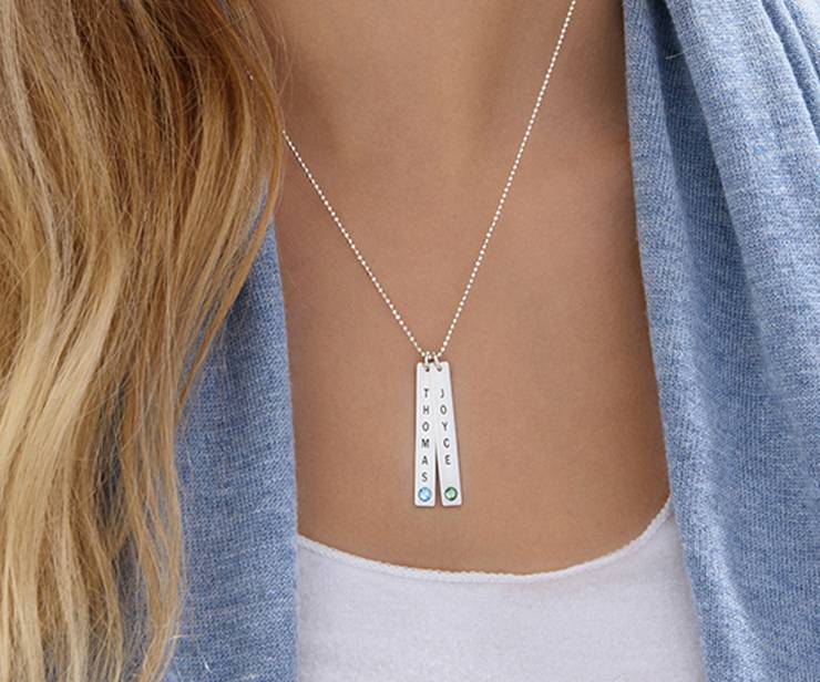 Vertical Sterling Silver Bar Necklace with