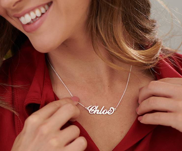 Small Sterling Silver Carrie Style Name Necklace