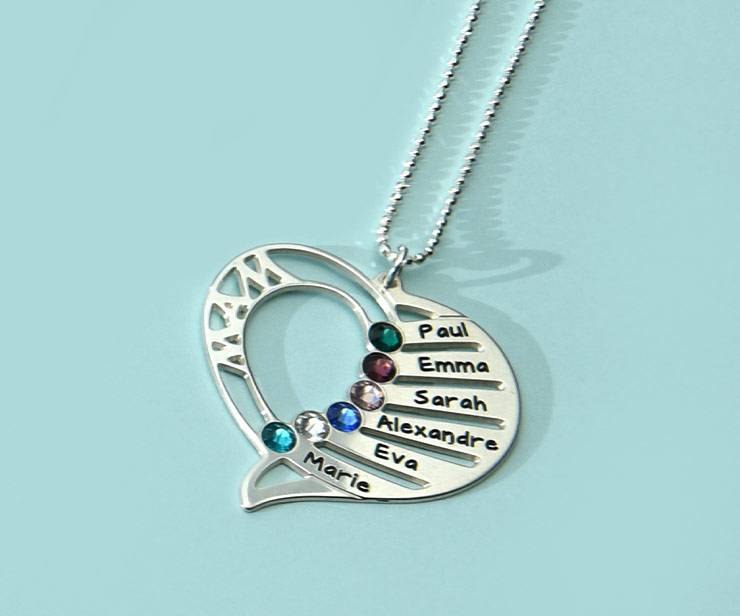 Engraved Mom Birthstone Necklace in Sterling Silver