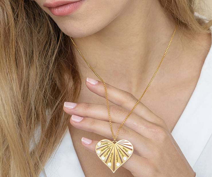 Family Necklace with birthstones in Gold Plating 