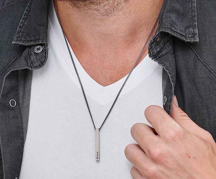 Engraved 3D Bar Name Necklace for Men in Sterling Silver