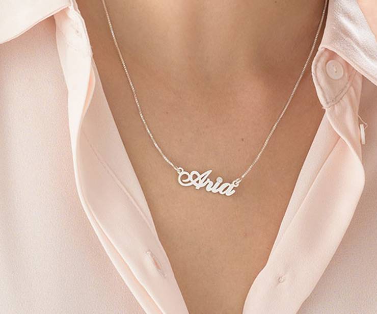 14ct White Gold and Diamond Classic Name Necklace
