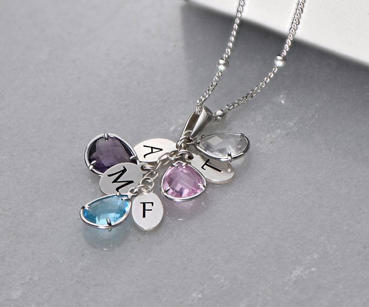 Custom Birthstone Drop Necklace for Mum in Silver