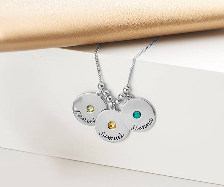 Mother's Disc and Birthstone Necklace in Sterling Silver