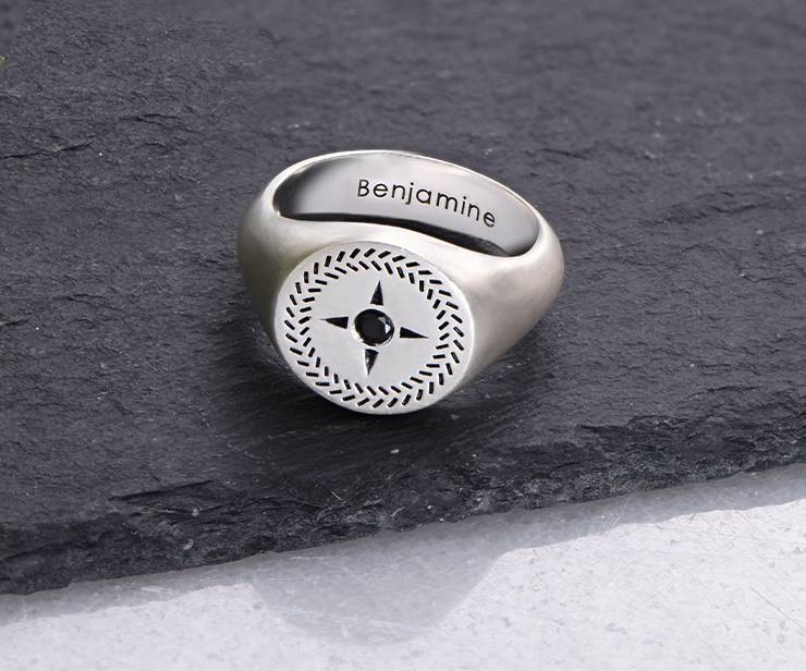 Personliga Kompass Ring för Män i Silver