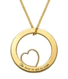 Family Love Circle Pendant Necklace with Gold Plating