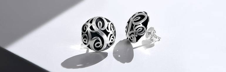 Contoured Monogram Studs Earrings in Silver