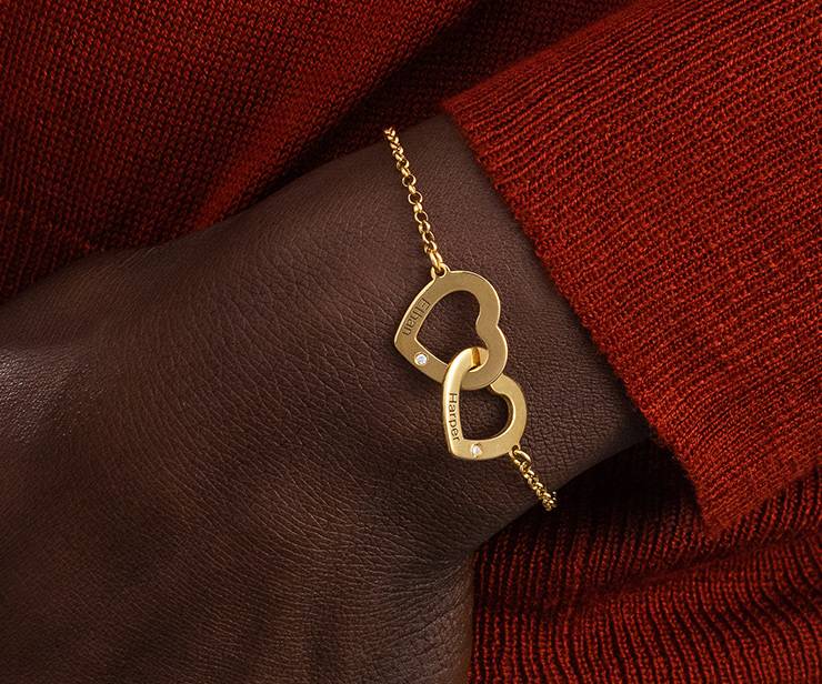 Diamond Interlocking Adjustable Hearts Bracelet in Gold Plated