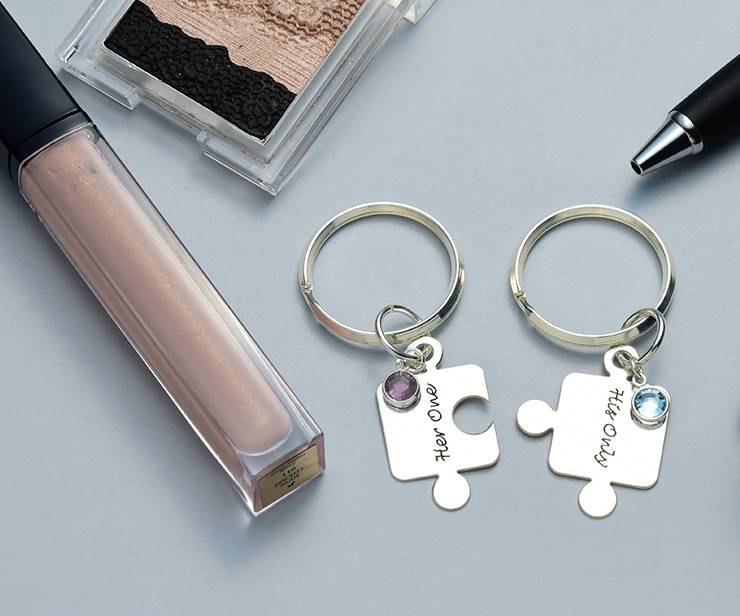 Couple's Puzzle Keyring Set with Crystal