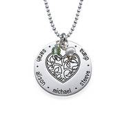 Silver Engraved Heart Family Tree Necklace