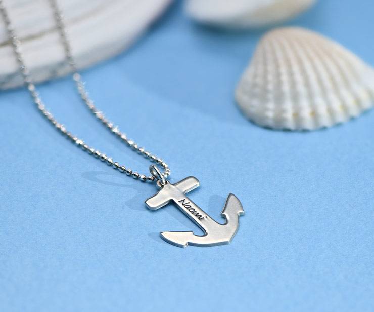 Sterling Silver Engraved Anchor Necklace