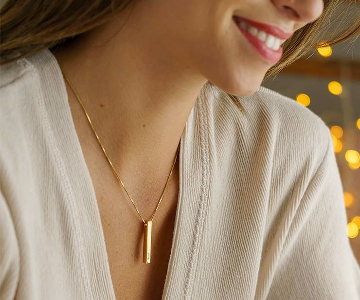 Dimensional Love 3D Bar Necklace in 18k Gold Plating