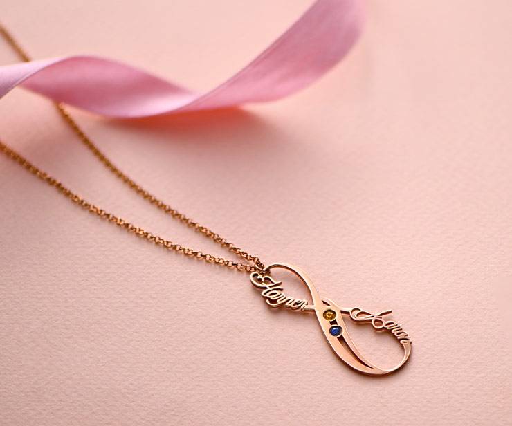 Vertical Infinity Necklace with Birthstones