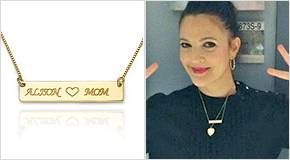Drew Barrymore with an engraved Bar Necklace