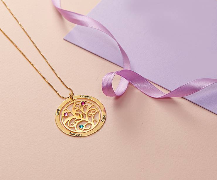 Family Tree Birthstone Necklace - 18k Gold Plated