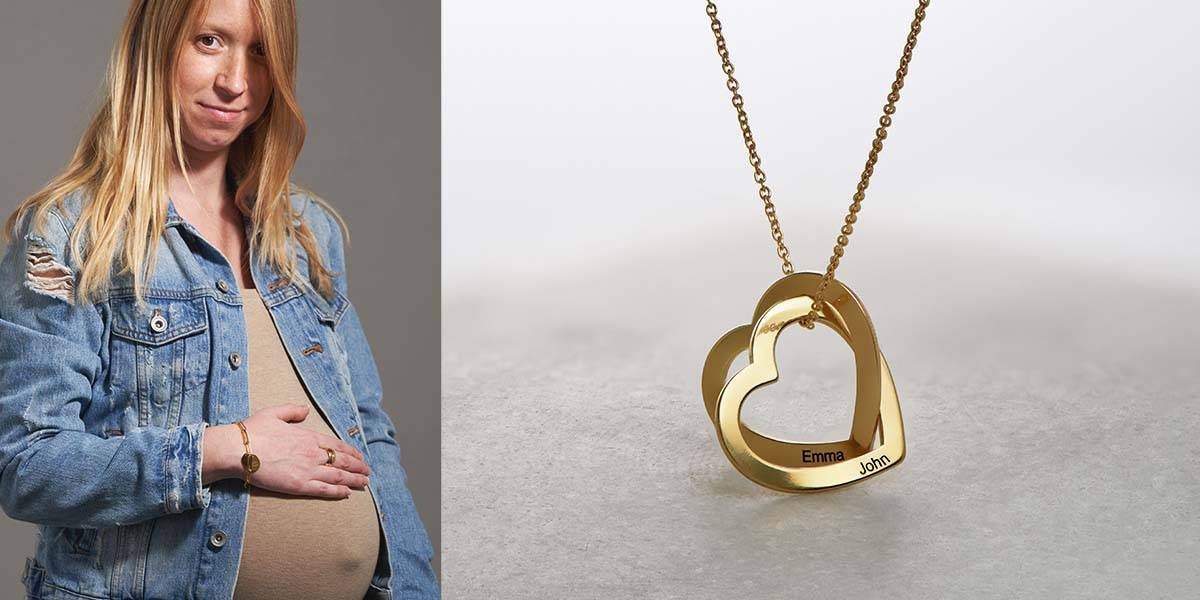 Gold Interlocking Hearts Couples Necklace