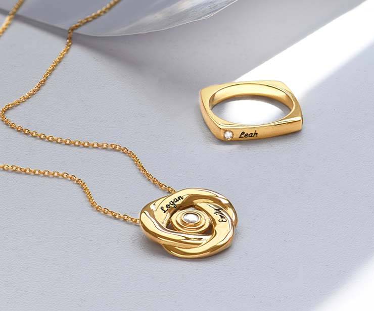Love Knot Diamond Necklace in 18ct Gold Plating and Diamond Ring