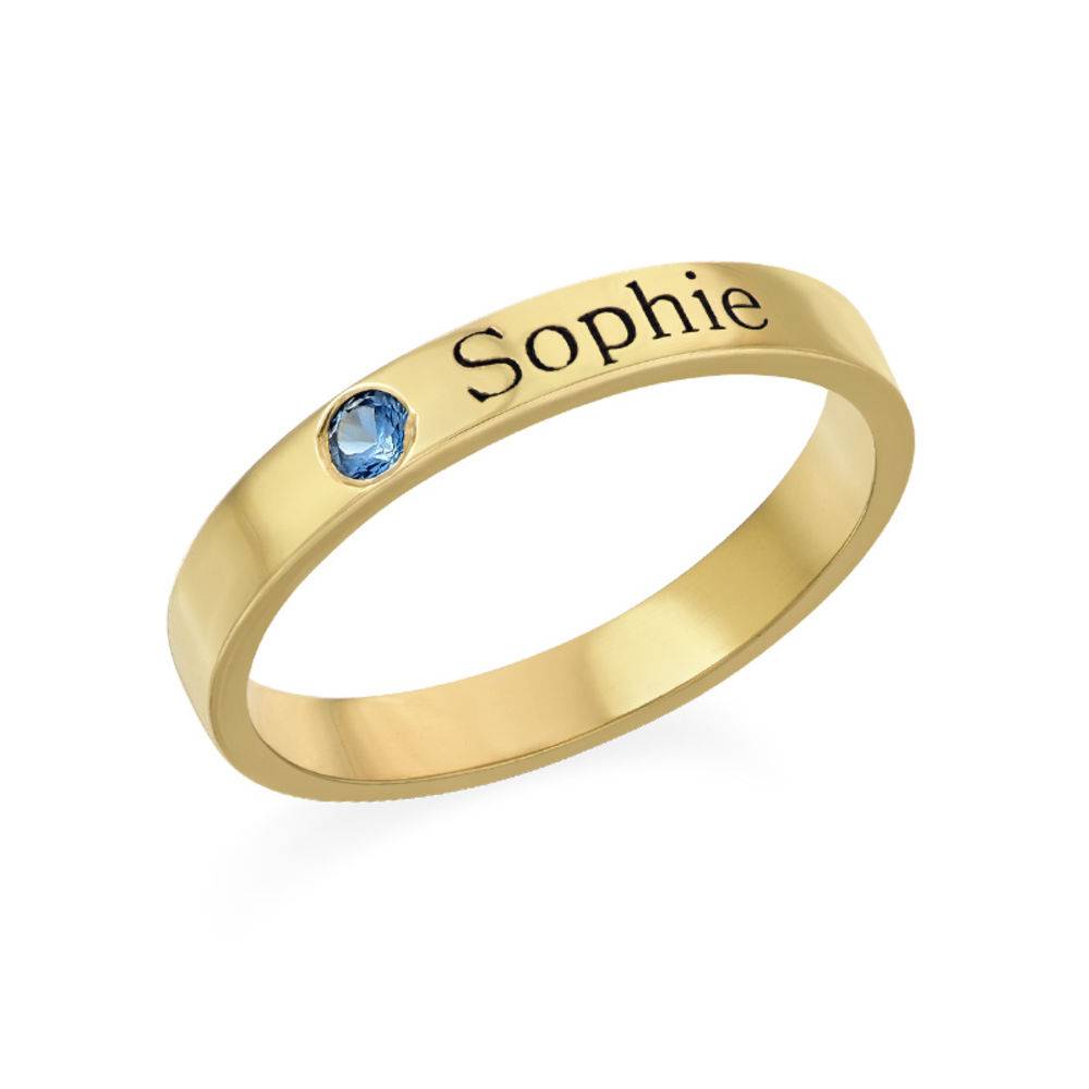 Stackable Birthstone Name Ring - 18k Gold Plated