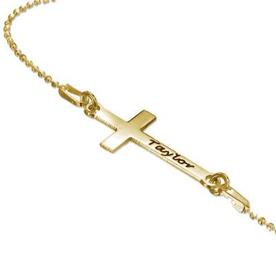 Vergoldete, gravierte Silberkette mit Kreuz