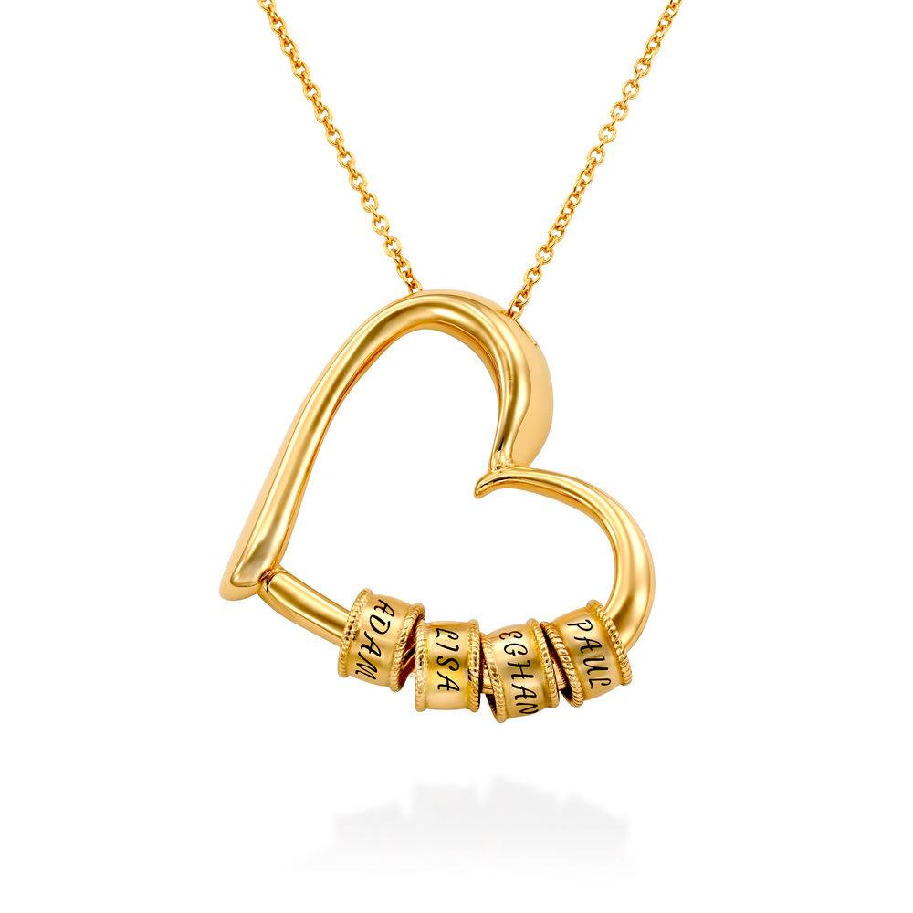 Charmevolle Herz-Halskette mit gravierten Perlen aus 750er Gold-Vermeil