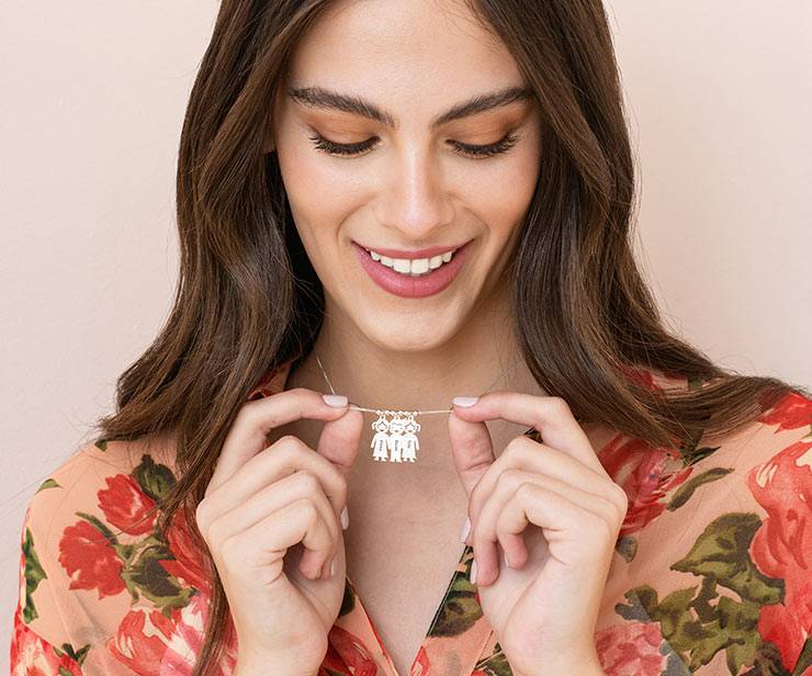 Silver Mother's Necklace with Children Charms