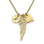 Gold Plated Angel Wing Necklace with Initial Pendant