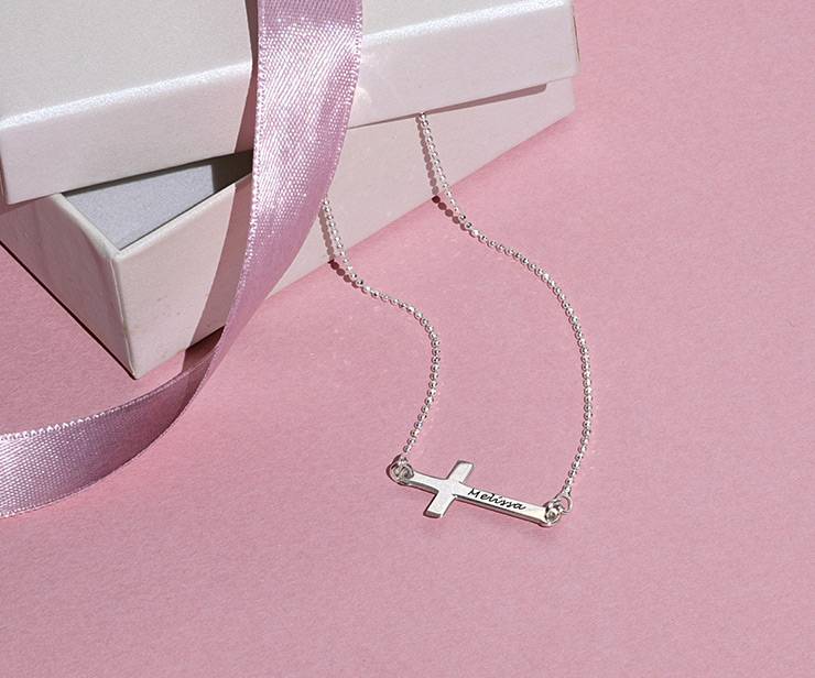 Side Cross Necklace in Sterling Silver