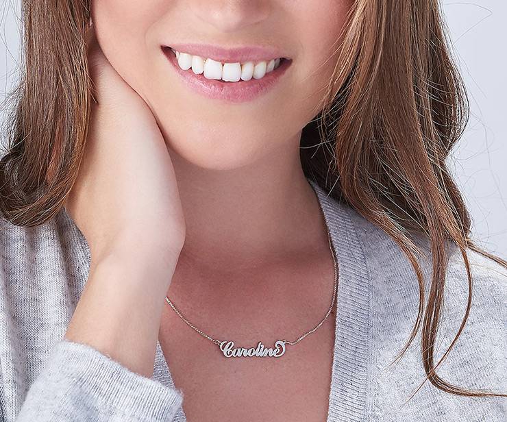 Small Sterling Silver “Carrie” Style Name Necklace