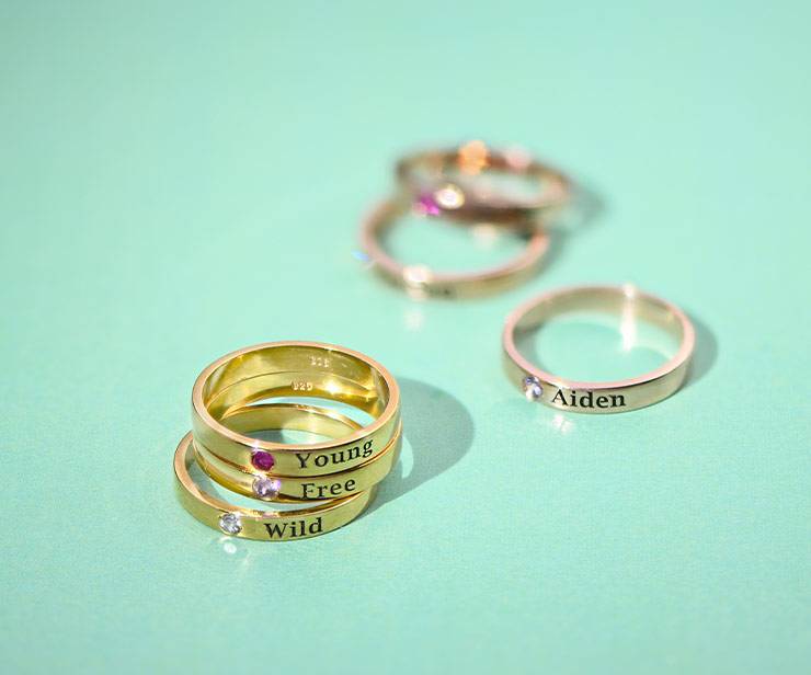 Stackable Birthstone Name Ring - 18ct Gold Plated