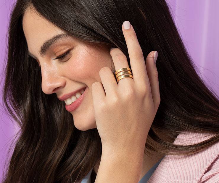 Three Name Ring with Gold Plating