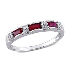 Baguette-Cut Ruby Eternity Ring in 10k White Gold with Diamonds product photo