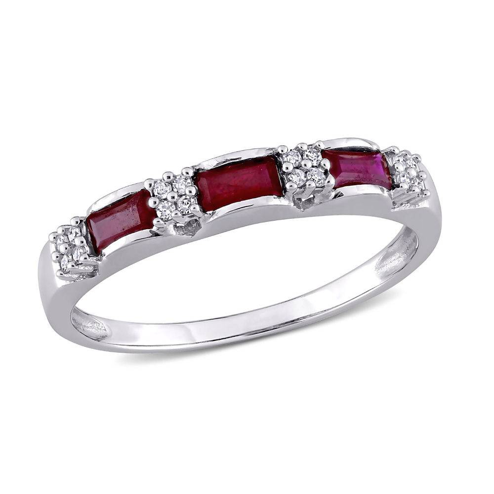 Baguette-Cut Ruby Eternity Ring in 10k White Gold with Diamonds