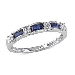 Baguette-Cut Sapphire Eternity Ring in 10k White Gold with Diamonds product photo