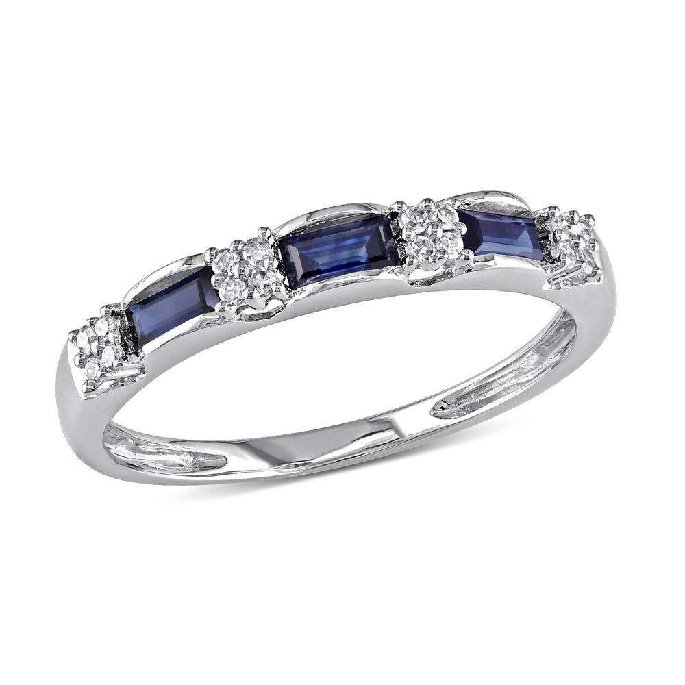 Baguette-Cut Sapphire Eternity Ring in 10k White Gold with Diamonds