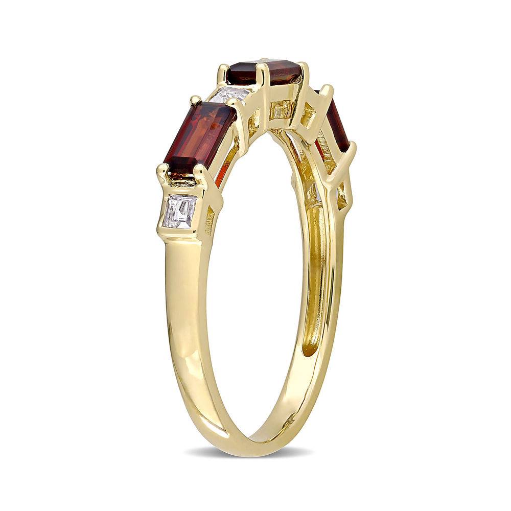 Baguette Ring with Garnet and White Topaz Gemstones in 10k Yellow Gold