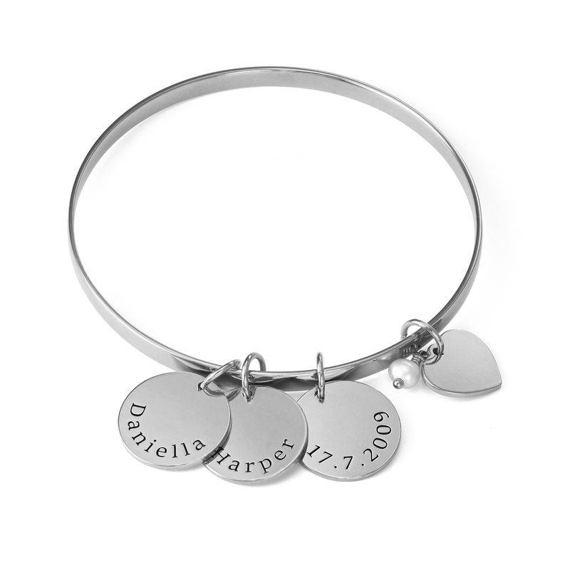 Bangle Bracelet with Personalised Pendants in Sterling Silver product photo