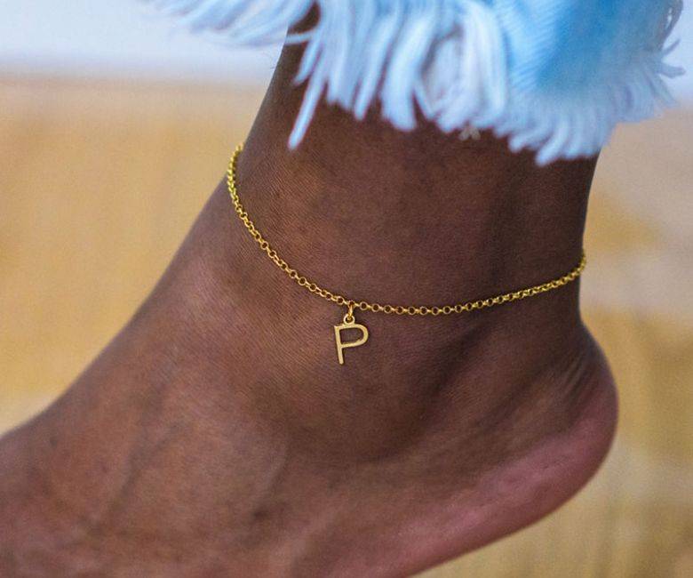 Ankle Bracelet with Initial in Gold Plating