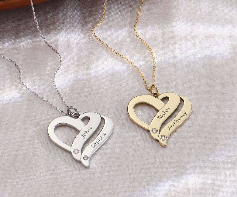Två Hjärtan För Evigt Halsband med Diamanter i Premium Silver
