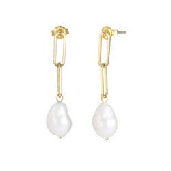 Baroque Pearl Links Earrings in 18K Gold Plating product photo