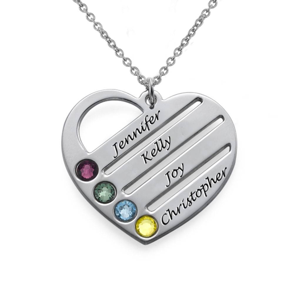 Terry Birthstone Heart Necklace with Engraved Names in Sterling Silver product photo