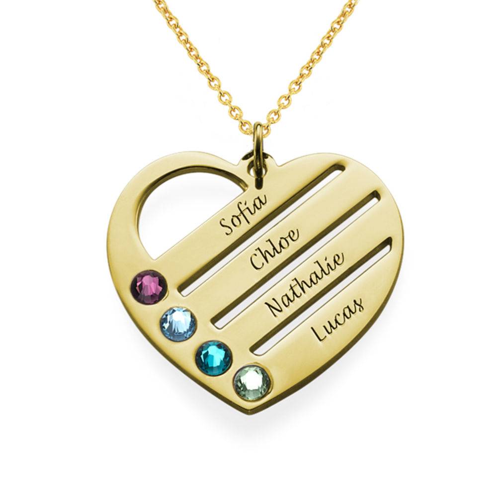 Terry Birthstone Heart Necklace with Engraved Names in 18k Gold Plating